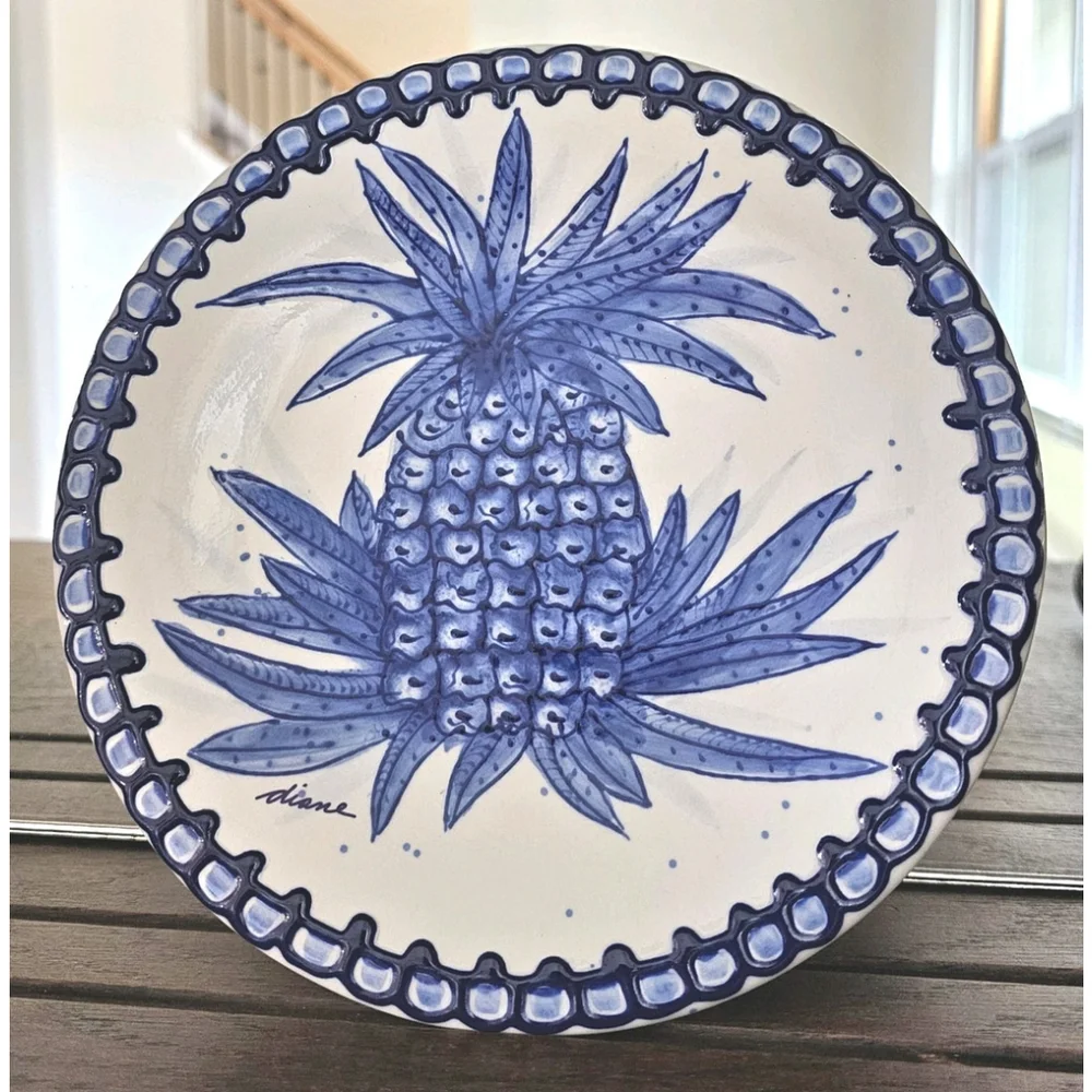 Vintage Blue & White Pineapple Hanging Plate Come Dream with Me by Diane Allen - Picture 4 of 4